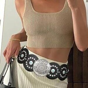 Western Boho Concho Cowgirl Cowboy Disc Belt Turquoise PU Leather Statement